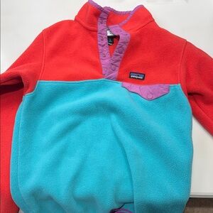 Patagonia Red and Teal Fleece Pullover